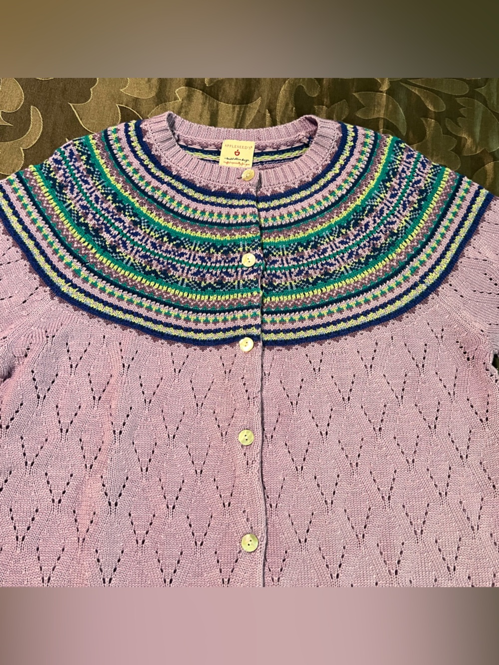 Appleseed's Lilac Fair Isle Button-up Sweater Cardigan Multicolor Women’s Large